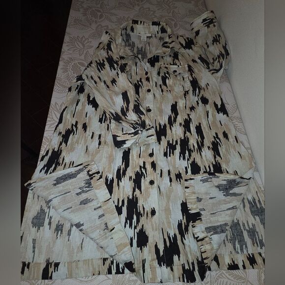 Style & Co Abstract 100% Linen Button Tunic size 10 Belt Missing Summer Vacation - Picture 8 of 9